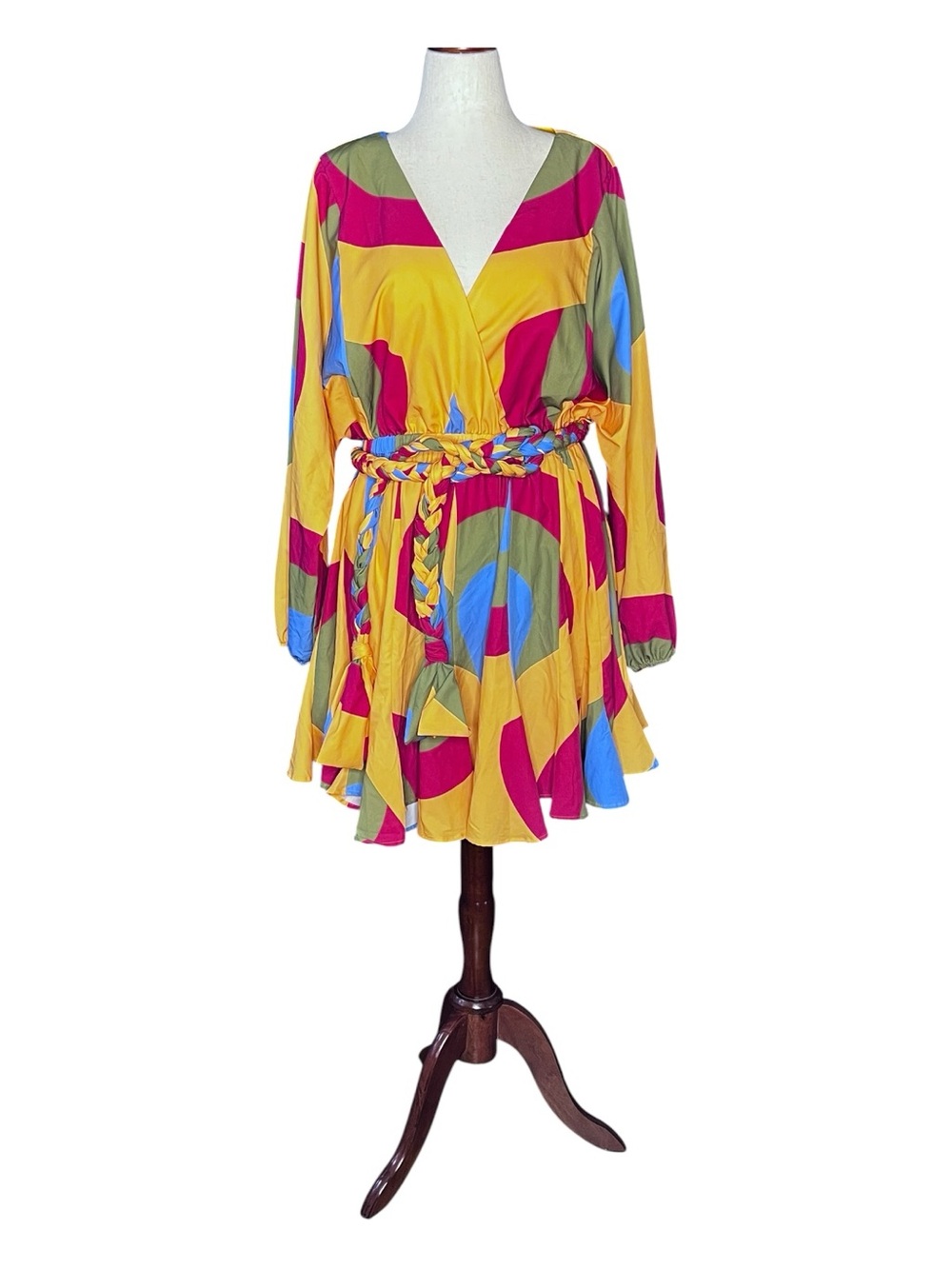 L’ATISTE BY AMY Multicolor Abstract Geometric Mini Flare Dress 1X